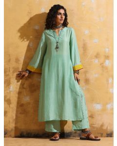 Mint Green Muslin Silk Kurta with Pants- Set of 2