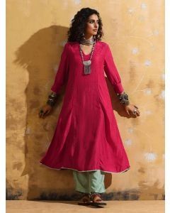 Pink Muslin Silk Kurta with Pants- Set of 2