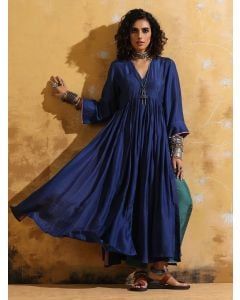 Teal blue Muslin Silk Kurta with Pants- Set of 2