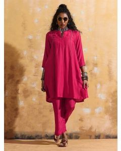 Pink Muslin Silk Kurta with Pants- Set of 2