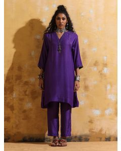 Purple Muslin Silk Kurta with Pants- Set of 2