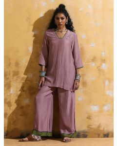 Lilac Muslin Silk Co-ord Set- Set of 2