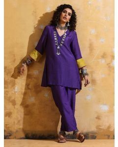 Purple Muslin Silk Co-ord Set- Set of 2