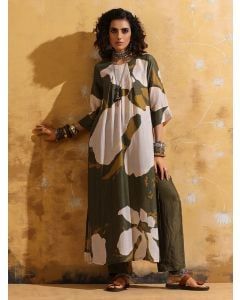 Green Printed Muslin Silk Kurta with Pants- Set of 2