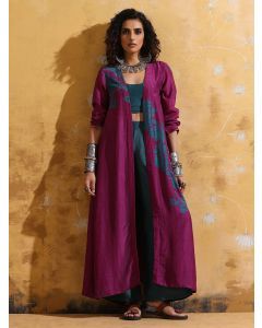 Purple Printed Muslin Silk Co-ord Set- Set of 3