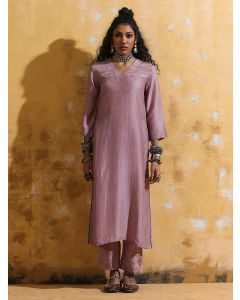 Lilac Muslin Silk Kurta with Pants- Set of 2