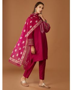 Pink Hand Block Printed Organza Dupatta