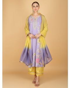 Purple Embroidered Georgette Suit- Set of 3