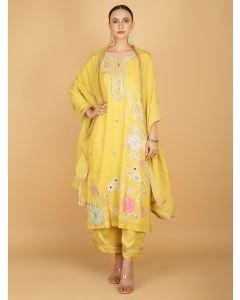 Yellow Embroidered Georgette Suit- Set of 3