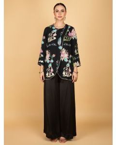 Black Printed Cotton Silk Embroidered Co-ord Set- Set of 2