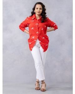 Red Printed Cotton Mulmul Shirt