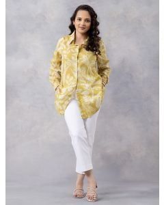 Mustard Yellow Printed Cotton Mulmul Shirt
