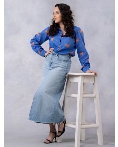 Blue Printed Cotton Mulmul Shirt