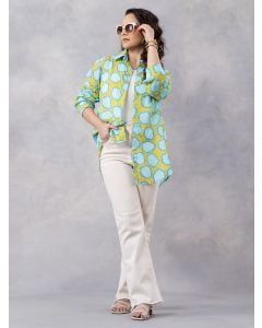 Yellow Sky Blue Printed Cotton Mulmul Shirt