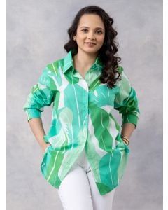 Green Printed Cotton Mulmul Shirt