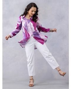 Purple Printed Cotton Mulmul Shirt