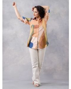 Beige Printed Cotton Mulmul Shirt