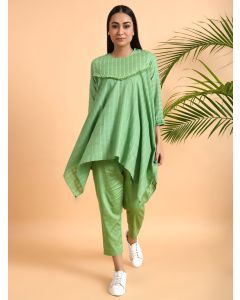 Green Lace Work Cotton Dobby Top