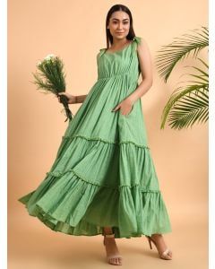 Green Cotton Dobby Dress