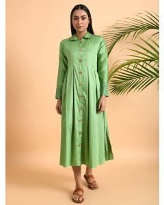 Green Cotton Silk Dress
