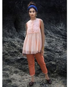 Peach Hand Block Printed Chanderi Co-ord Set - Set of 2