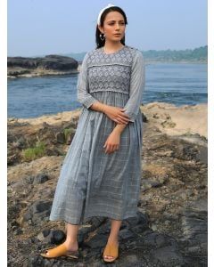 Grey Lace Work Cotton Dress