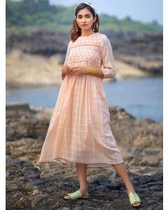 Peach Lace Work Cotton Dress