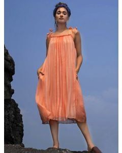 Peach Hand Block Printed Organza Dress