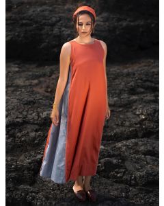 Orange Grey Cotton Silk Dress