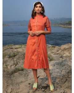 Orange Cotton Silk Dress