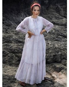 White Hand Block Printed Chanderi Dress with Slip