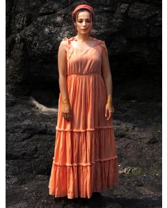 Peach Cotton Dobby Dress