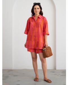 Orange Pink Checkered Cotton Shirt