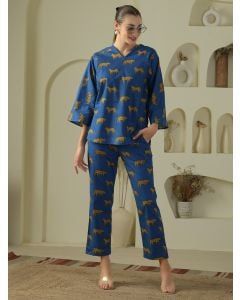 Blue Hand Block Printed Cotton Co-ord Set- Set of 2