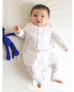 White Pleated Cotton Kurta with Pajama- Set of 3