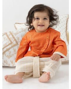 Orange Cotton Lurex Kurta with Dhoti Pants - Set of 2