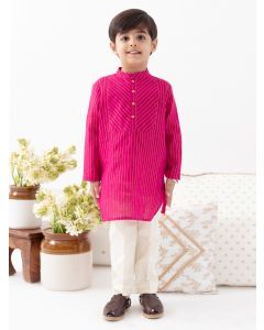 Pink Cotton Lurex Kurta with Pants - Set of 2