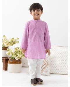 Purple Cotton Lurex Kurta with Pants - Set of 2