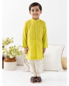 Green Cotton Lurex Kurta with Pants - Set of 2