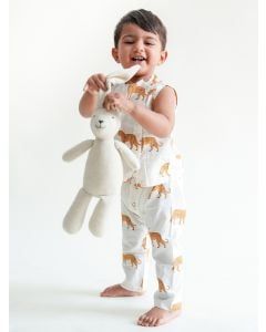 White Printed Cotton Unisex Jhabla with Pajama- Set of 2