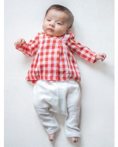 Red Checkerd Cotton Unisex Jhabla Set- Set of 3