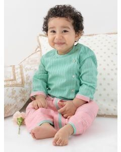 Green Cotton Lurex Kurta with Dhoti Pants - Set of 2