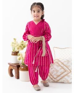 Pink Cotton Lurex Kurta with Salwar - Set of 2