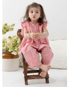 Pink Lace Work Cotton Lurex Suit - Set of 3