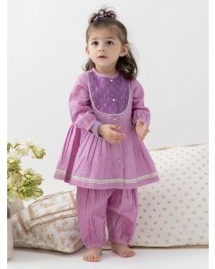 Purple Lace Work Cotton Lurex Kurta with Salwar - Set of 2