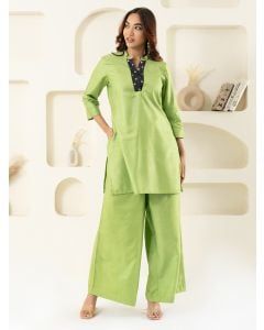 Green Silk Co-ord Set- Set of 2