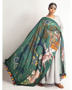 Grey Cotton Linen Kurta with Printed Dupatta - Set of 2