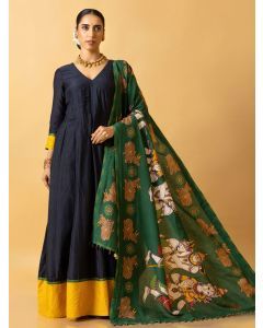 Blue Cotton Linen Kurta with Printed Dupatta - Set of 2