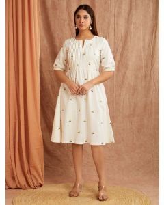 White Embroidered Cotton Linen Dress