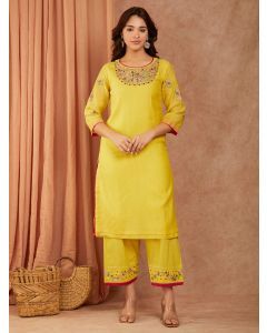 Lemon Yellow Embroidered Cotton Pants